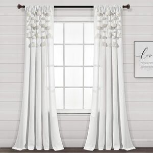 Lush Decor Boho Pom Pom Tassel Linen Textured Window Curtain Panel, Single panel